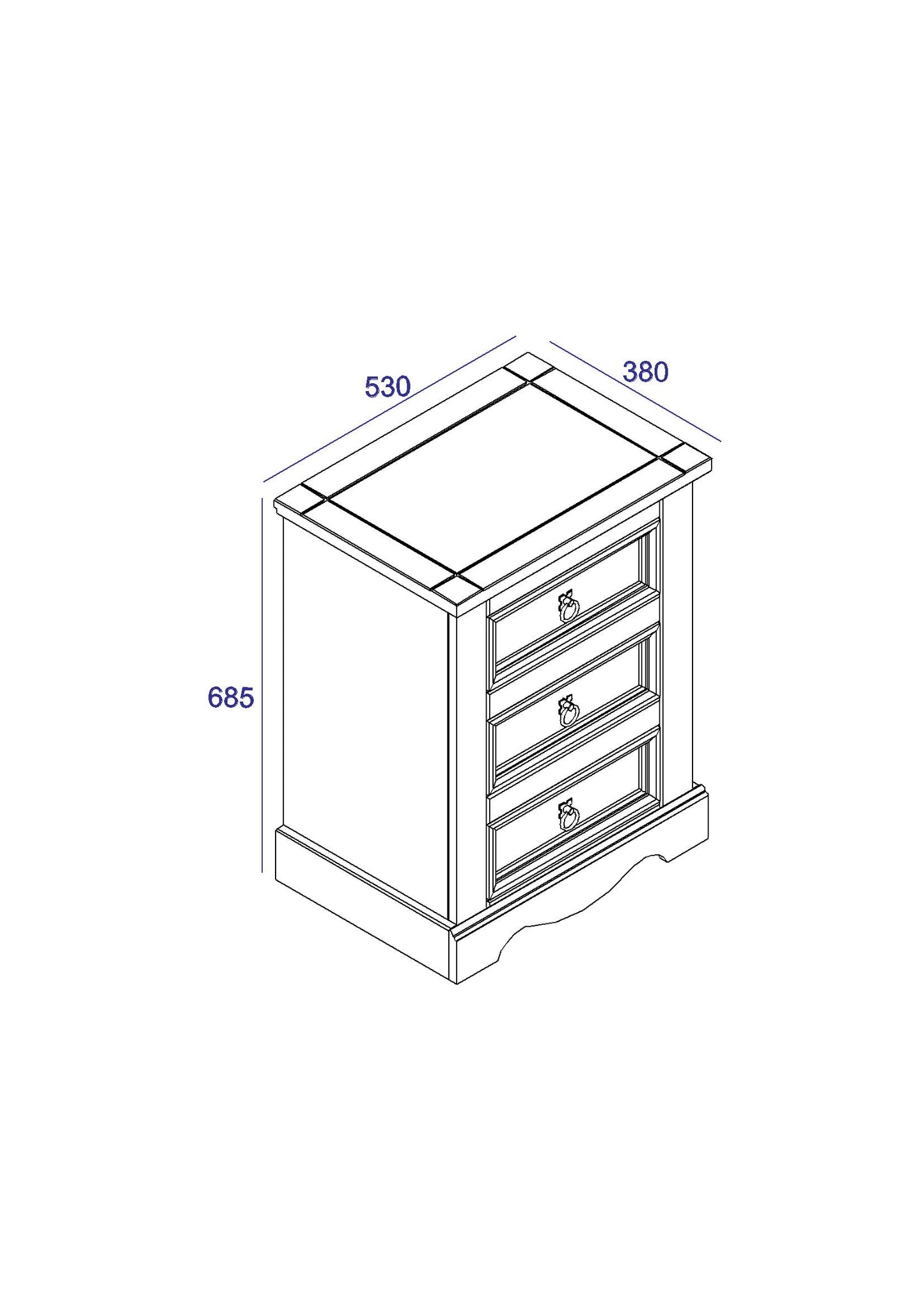 Corona 3 Drawer Bedside