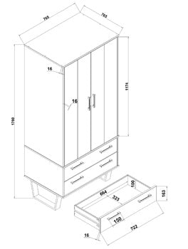 Texas Grey 2 Door 2 Drawer Wardrobe