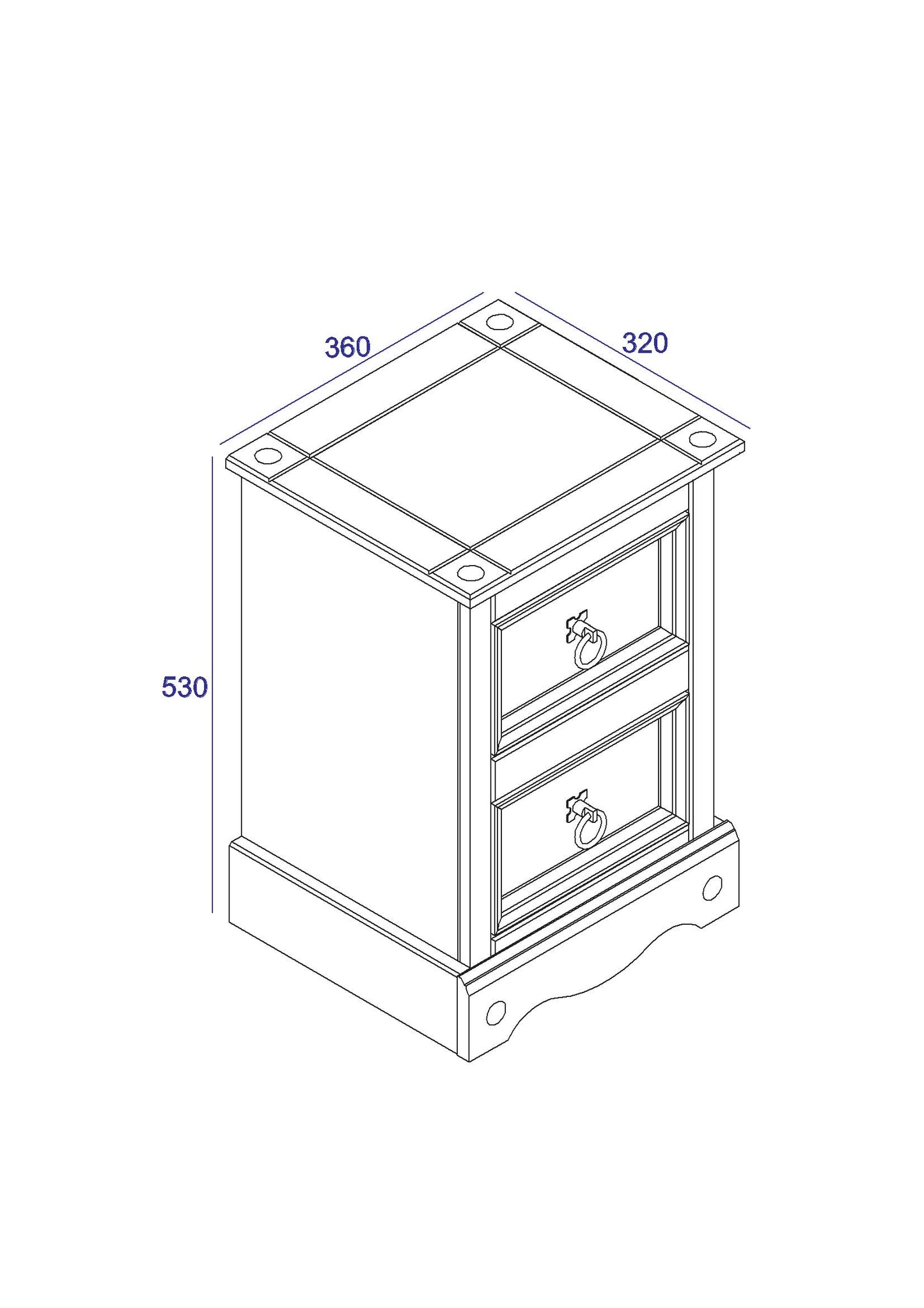 Corona 2 Drawer Petite Bedside