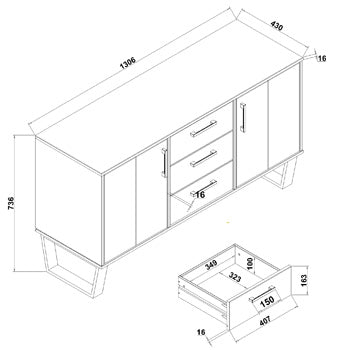 Texas Grey 2 Door 3 Drawer Medium Sideboard