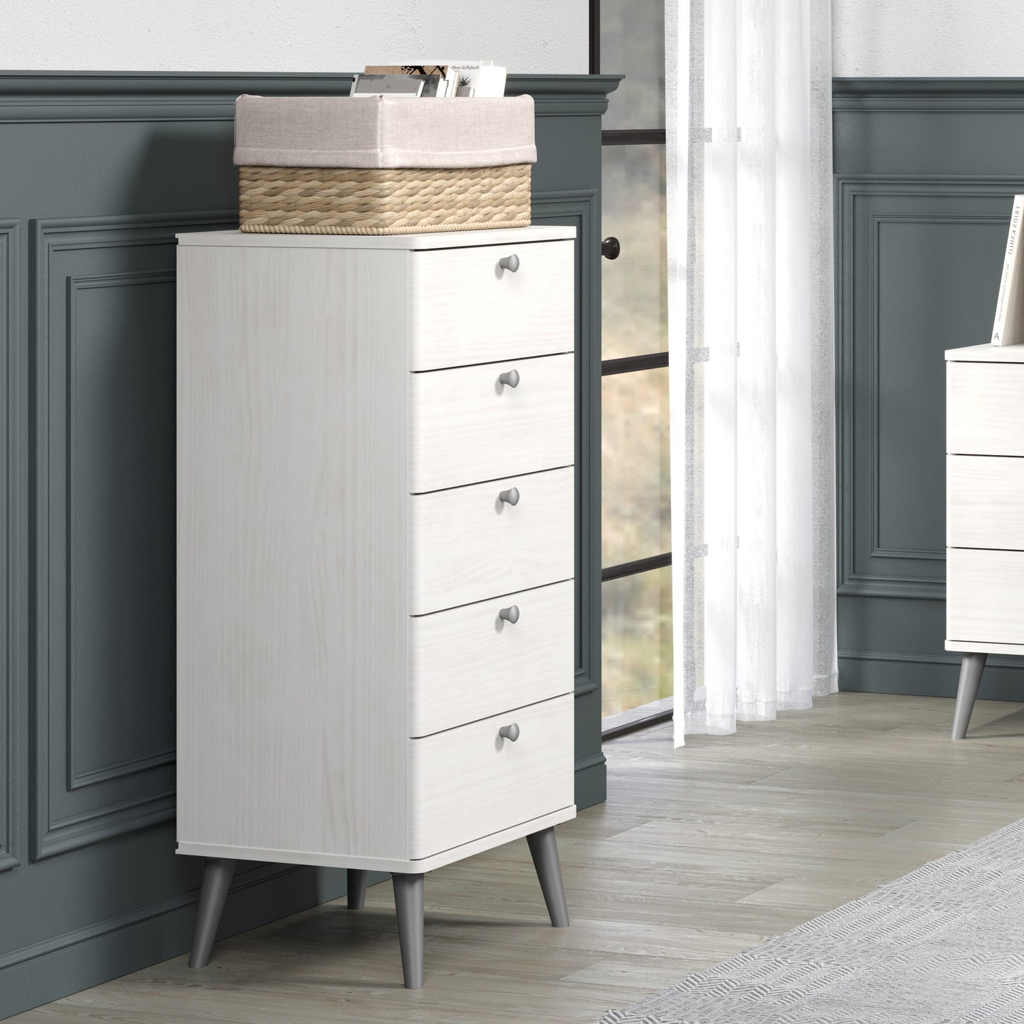 Augusta Curve 5 Drawer Tall Narrow Chest of Drawers