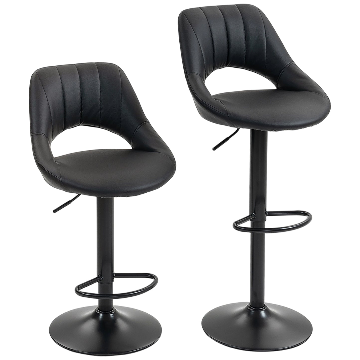 Faux Leather Bar Stools - Set of Two (x2) in Black