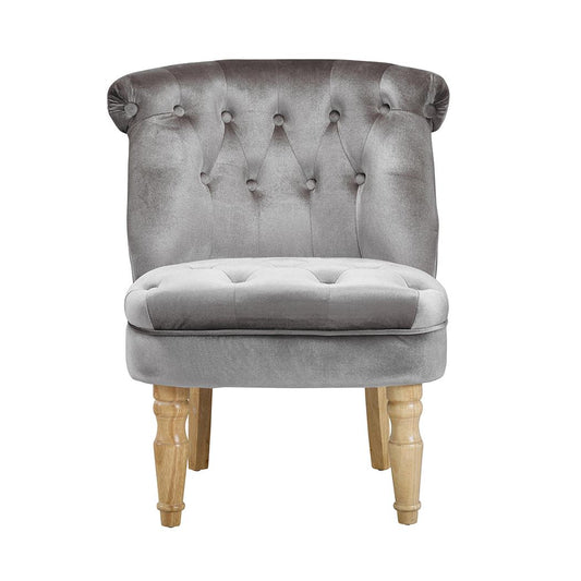 Charlotte Silver Plush Velvet Accent Chair in Traditional French Feel