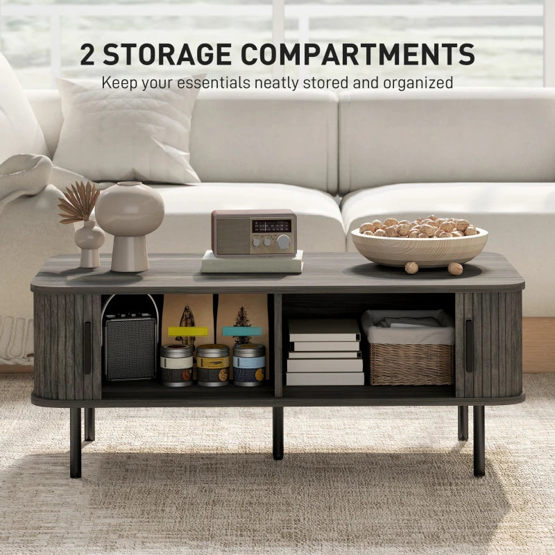 HOMCOM Coffee Table with Storage, Slatted Tambour Sliding Doors