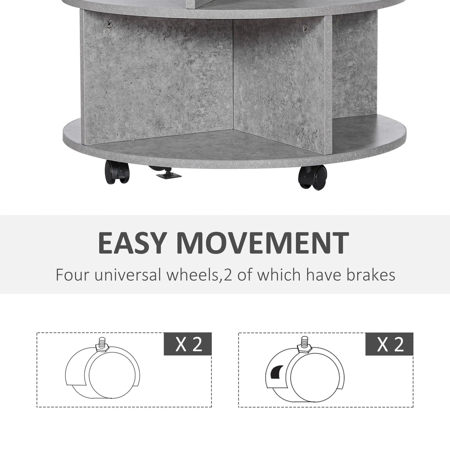 HOMCOM Round Coffee Table with Wheels – 3 Tier Storage Coffee Table for Living Room – Cement Grey