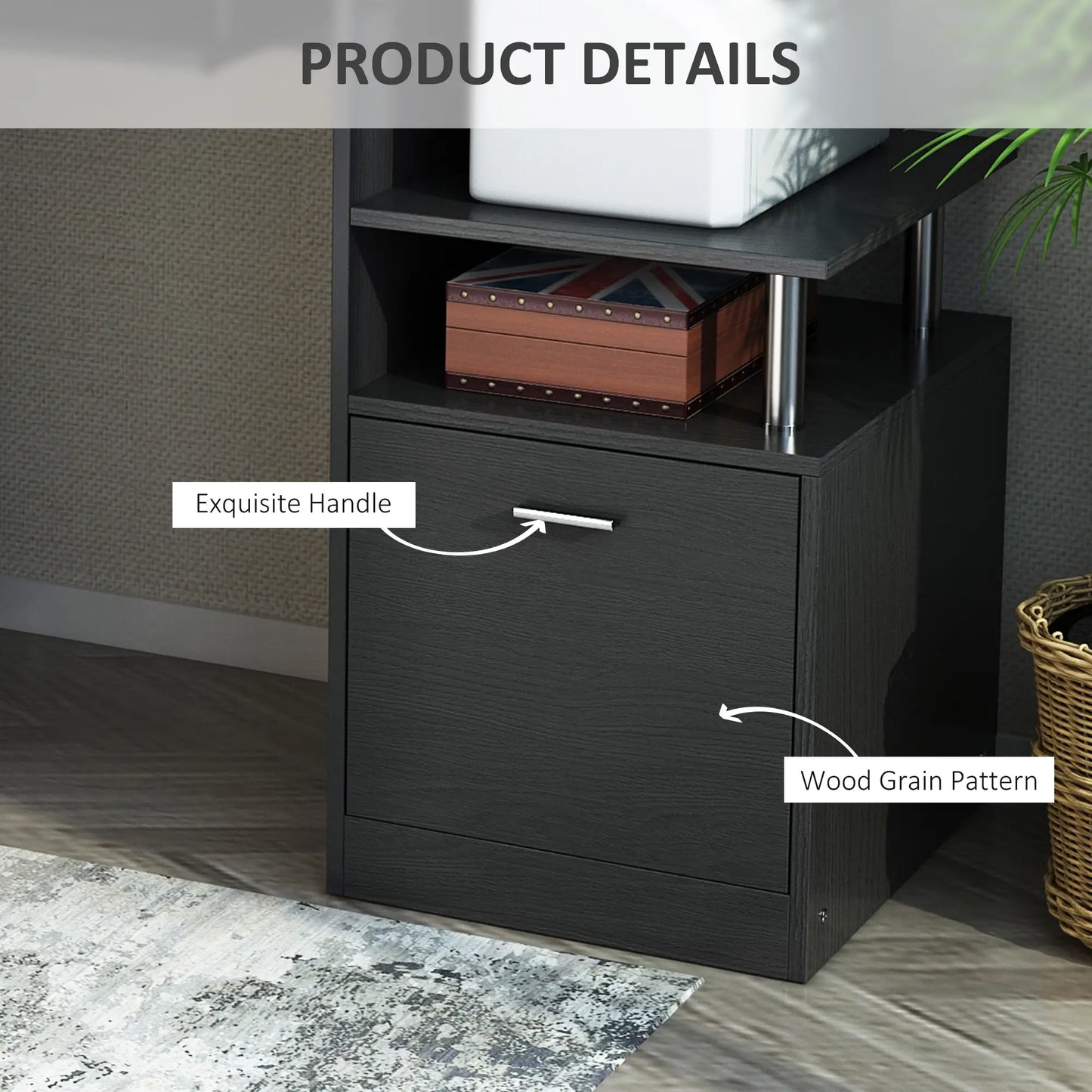 HOMCOM Computer Desk Workstation with Storage Shelves Drawer & Keyboard Tray – Black