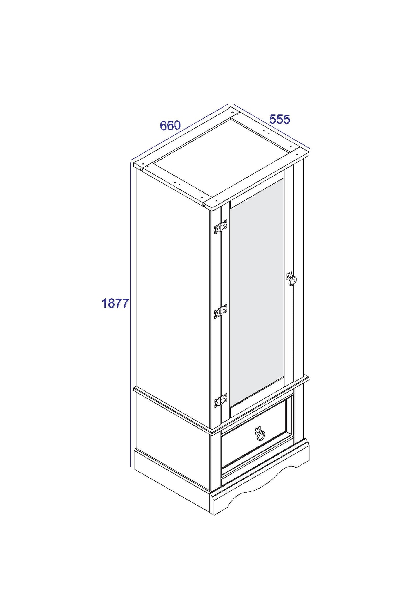 Corona Grey Armoire with Mirrored Door and Drawer