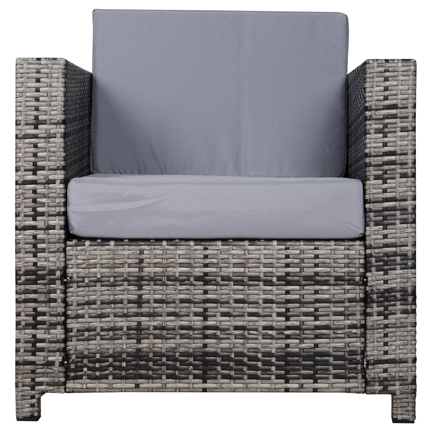 Rattan Garden Armchair 10cm Cushion Outdoor Single Chair with Steel Frame - Grey