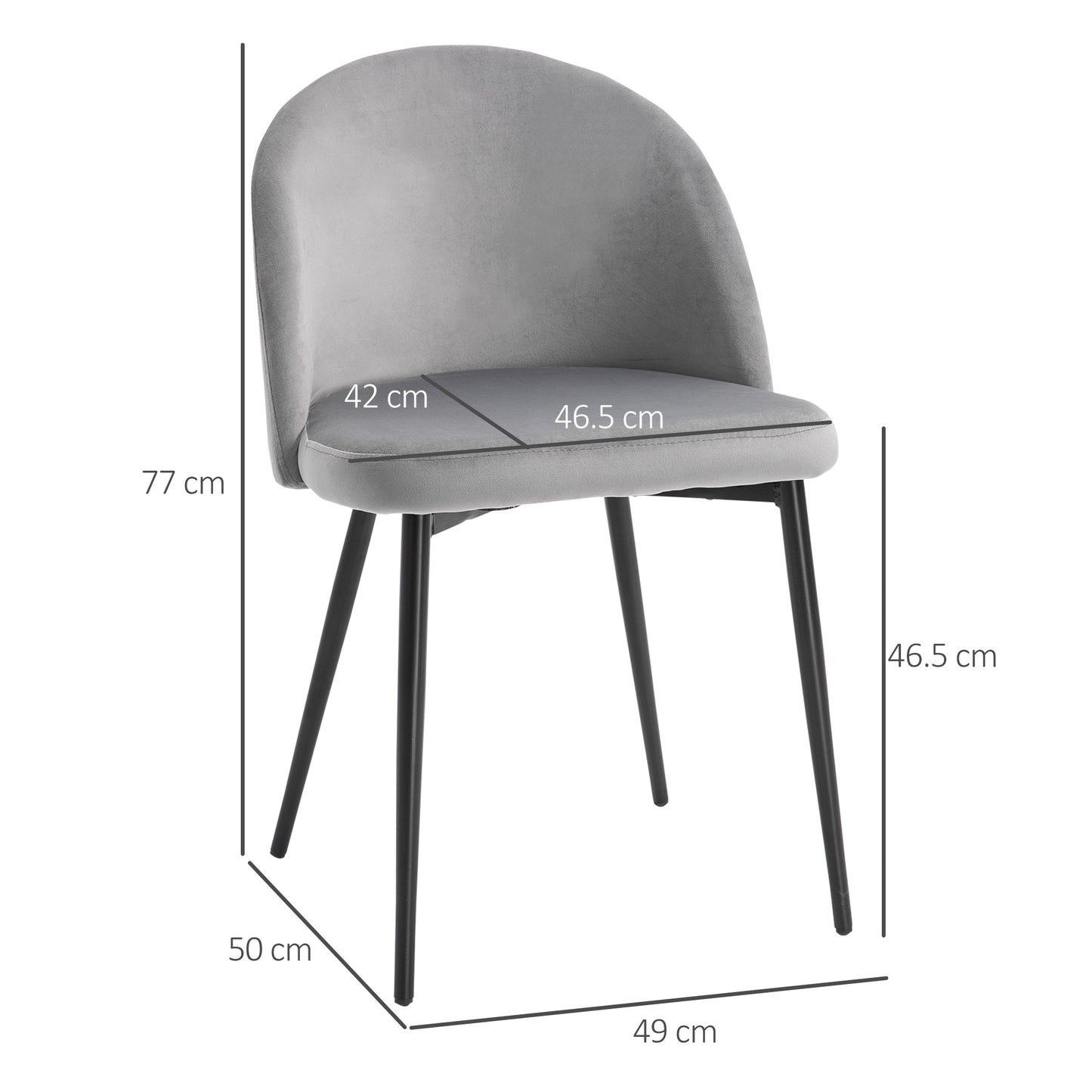 Contemporary HOMCOM Dining Chair with Soft Fabric Seat (Come in Pairs x2) in Grey