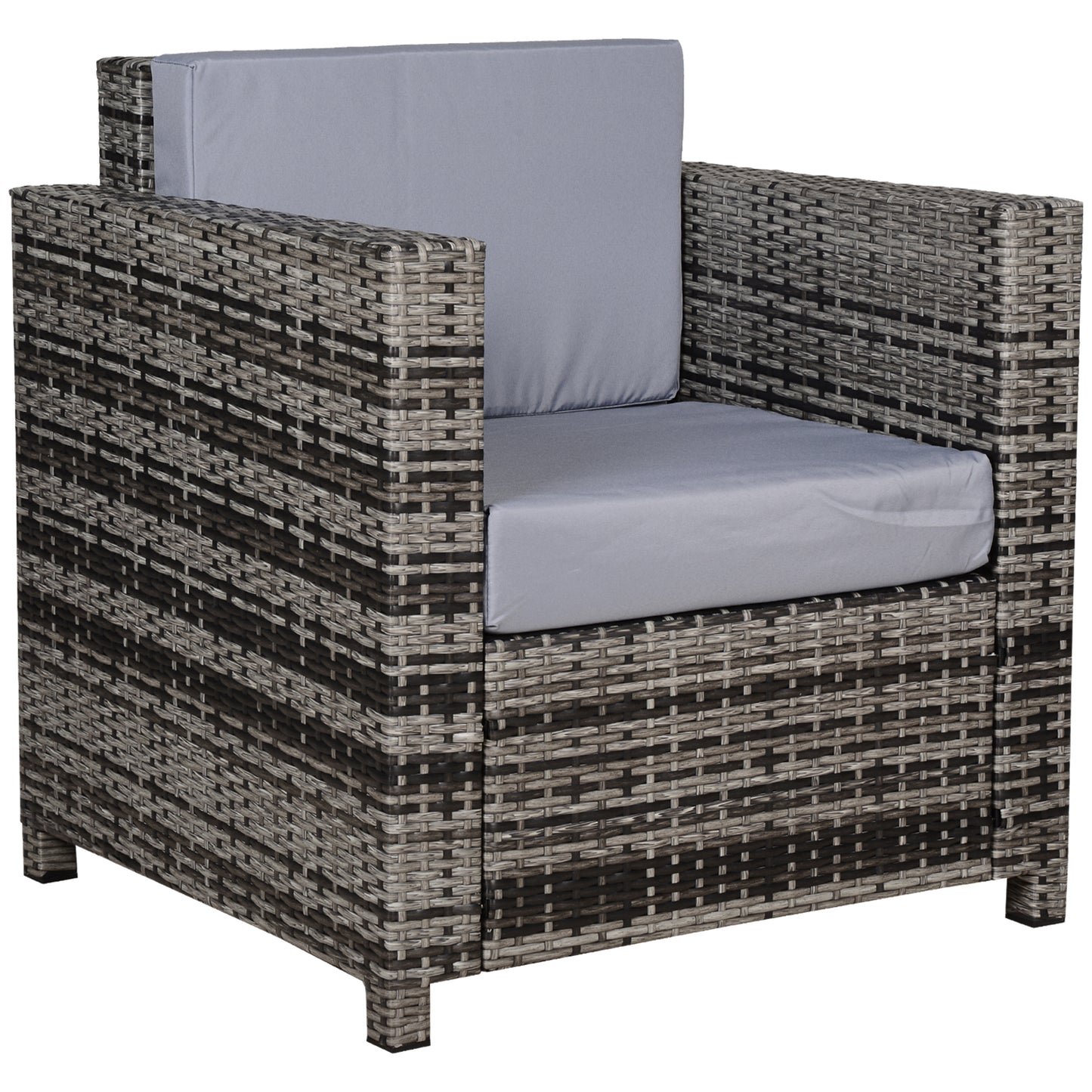 Rattan Garden Armchair 10cm Cushion Outdoor Single Chair with Steel Frame - Grey