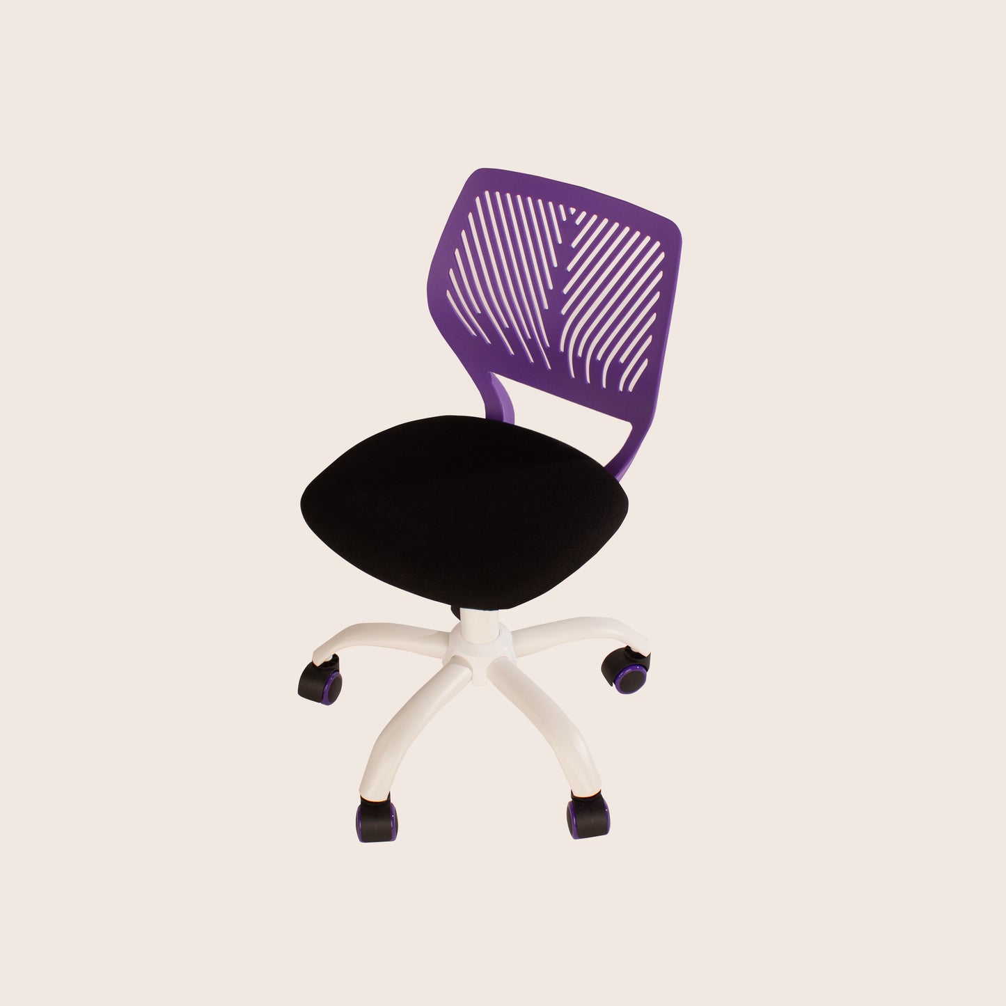 Compact Teenage Study Chair with Purple Plastic Seat Back, Black Fabric Seat & White Base