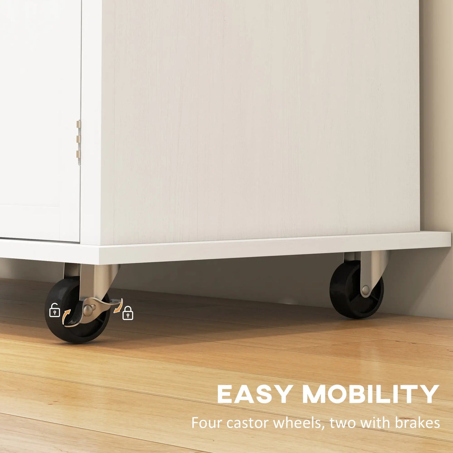 White Kitchen Island Trolley with Rubberwood Top, Drawers & Storage Cabinets