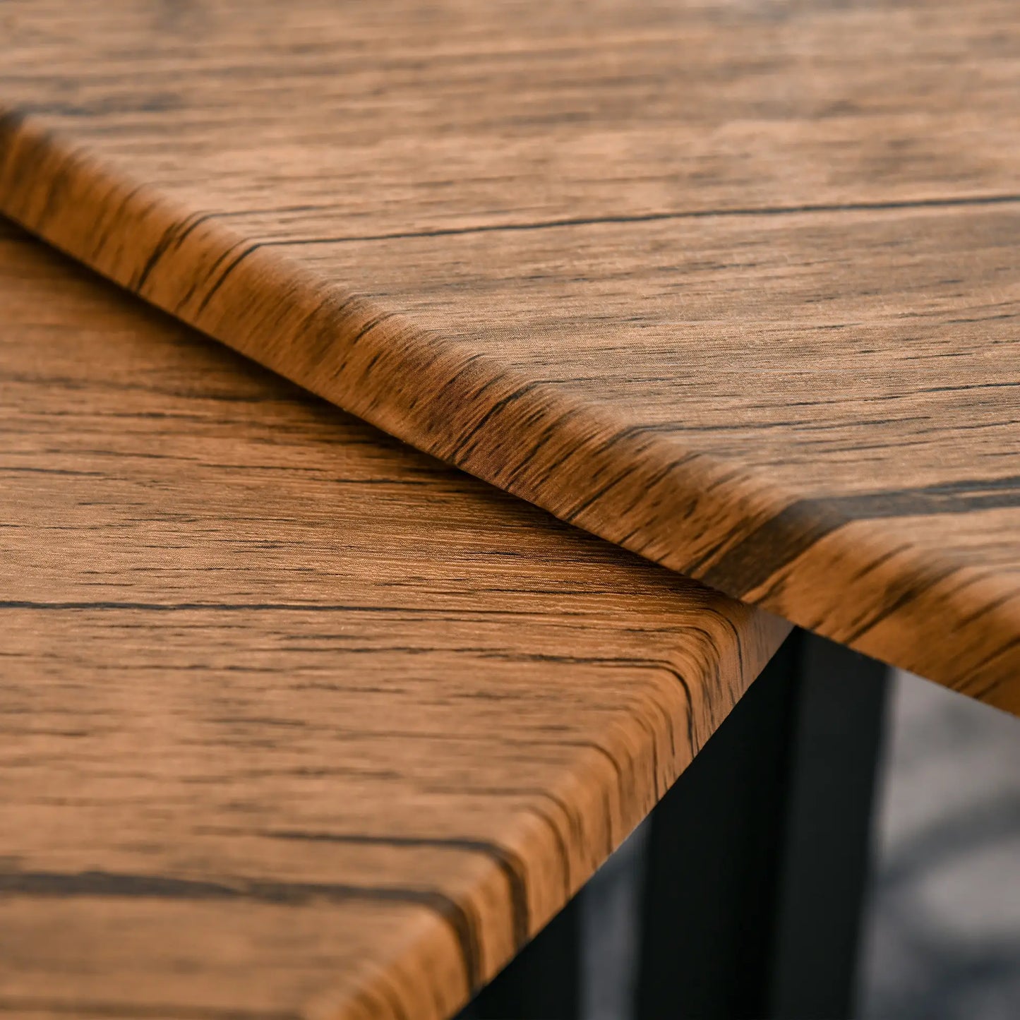 HOMCOM Nest of 3 Triangle Coffee Tables - Industrial Walnut Nesting Side Table Set with Steel Legs
