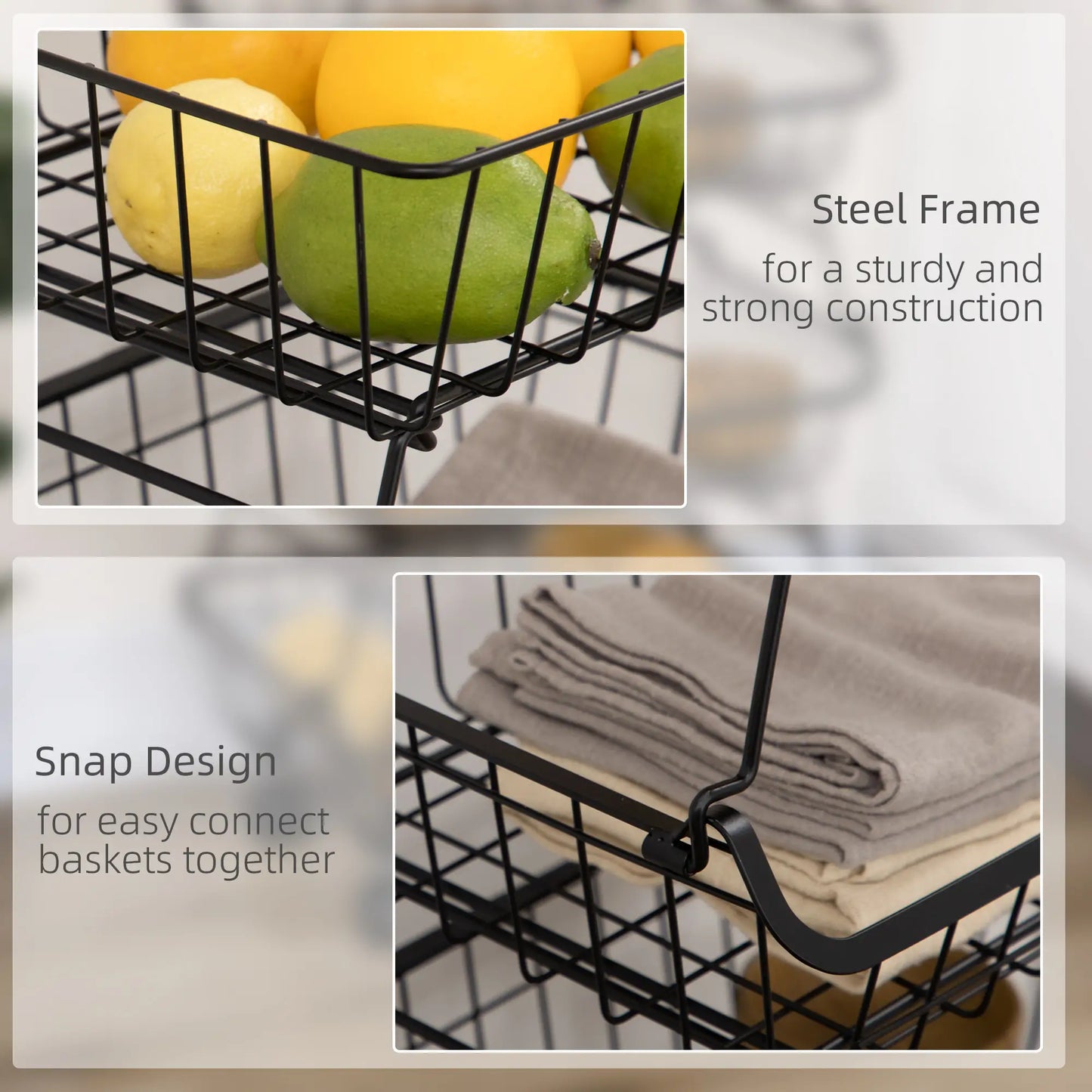 HOMCOM 5 Tier Slim Storage Trolley on Wheels – Stackable Kitchen & Utility Cart Black