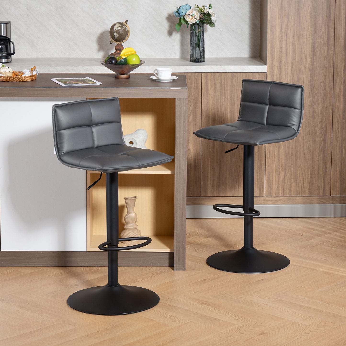 x 2 Bar Stools - Faux Leather (Pair) in Grey