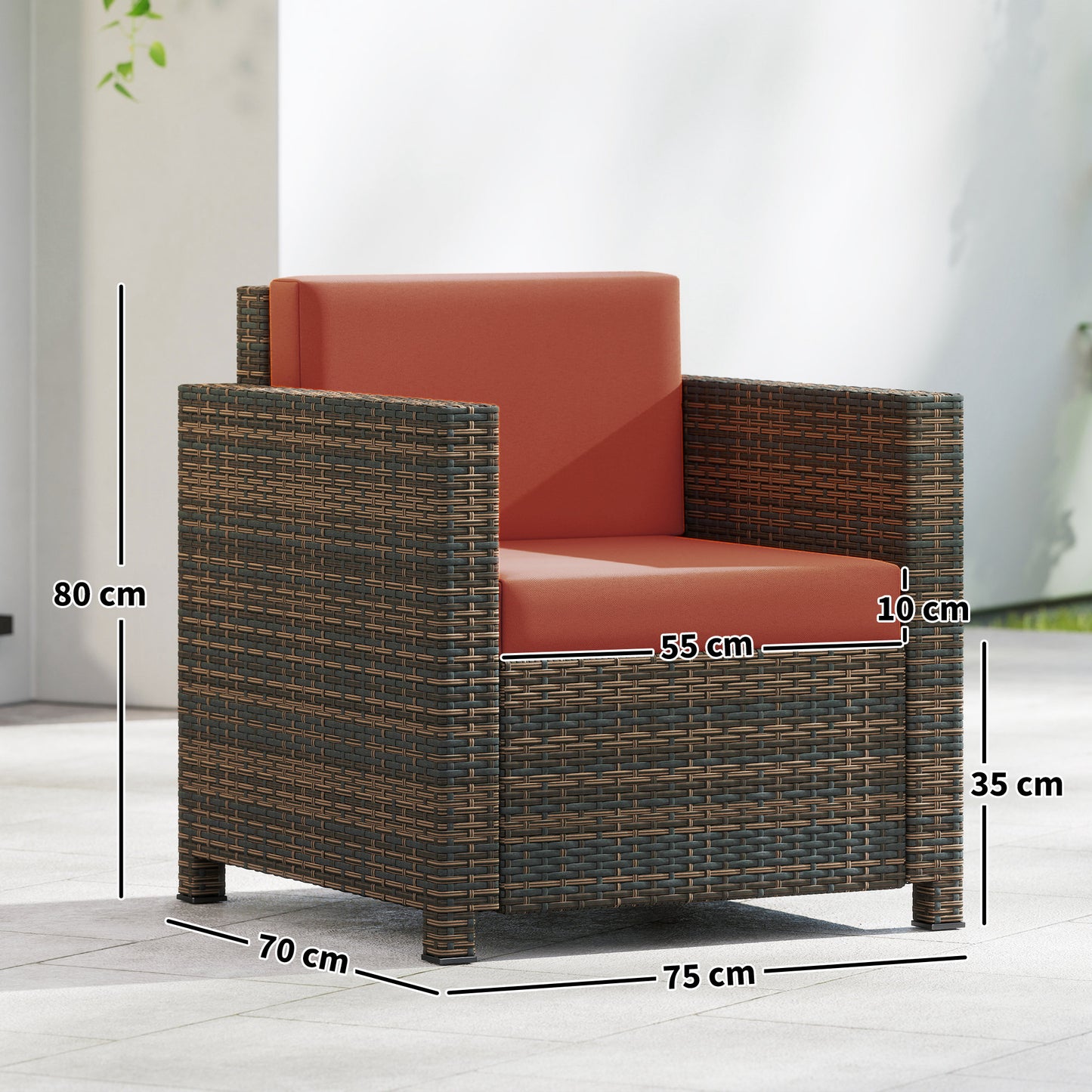 Rattan Garden Armchair with Cushion - Mixed Brown/Orange
