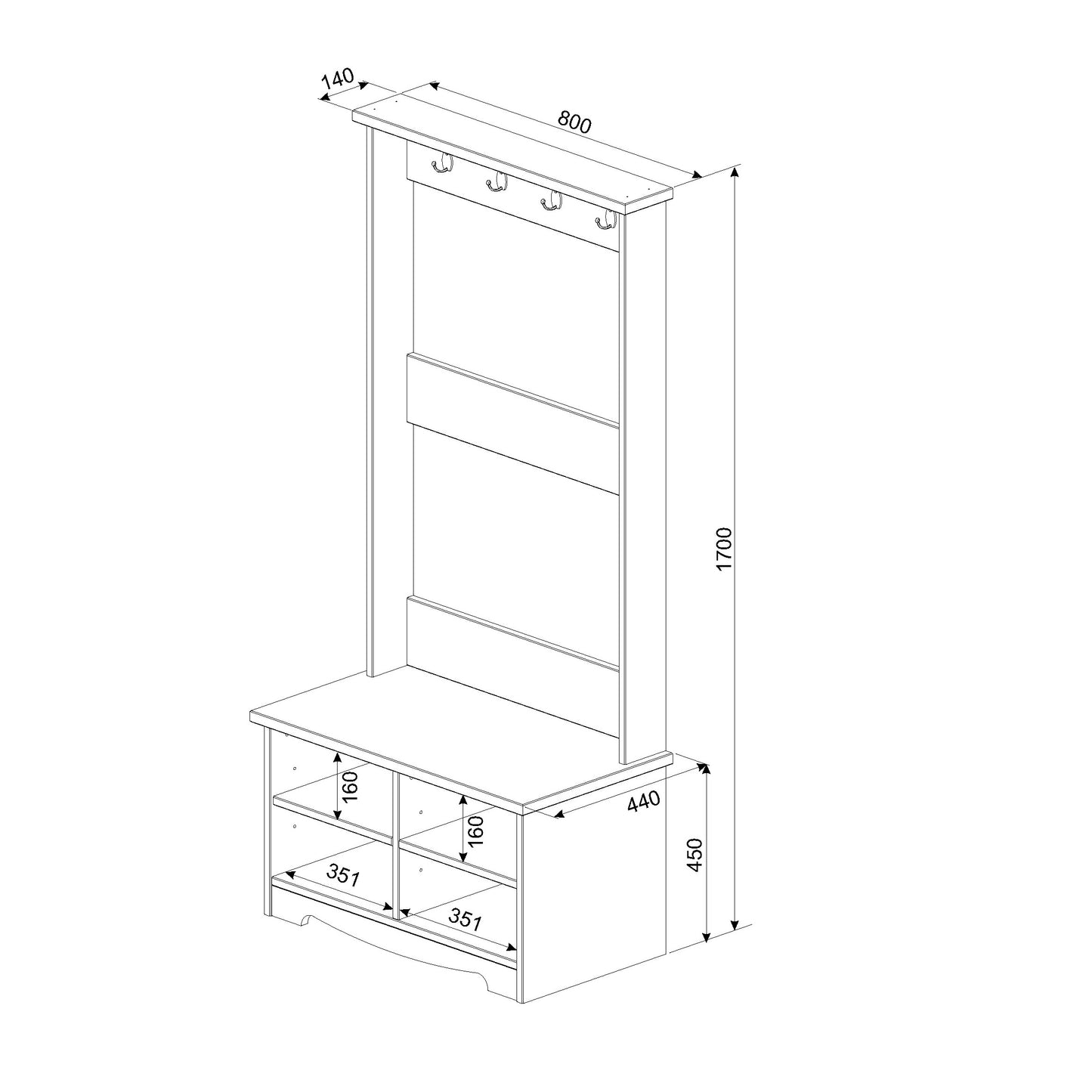 Corona Grey Shoe Bench with Coat Rack