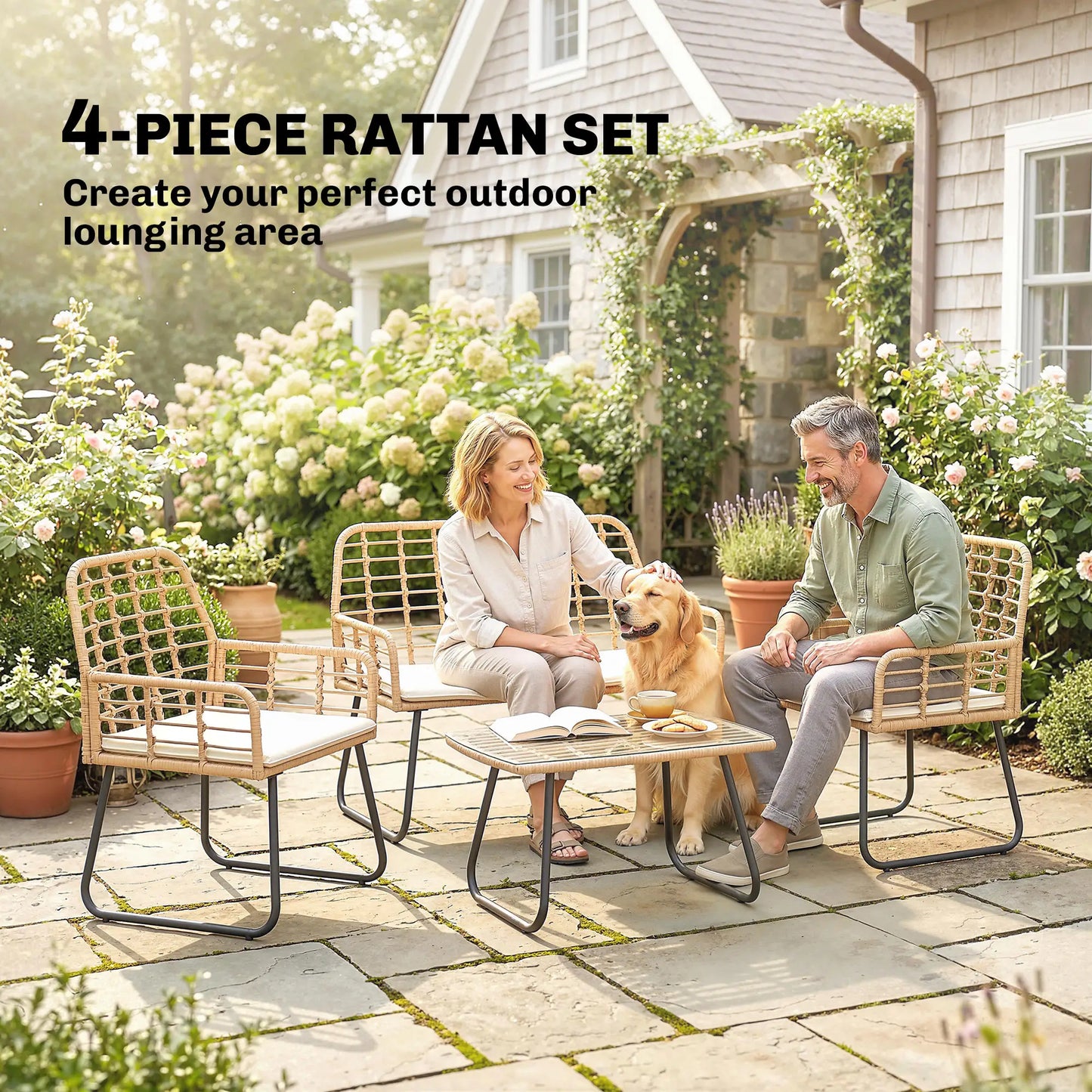 4 Piece Rattan Garden Furniture Set