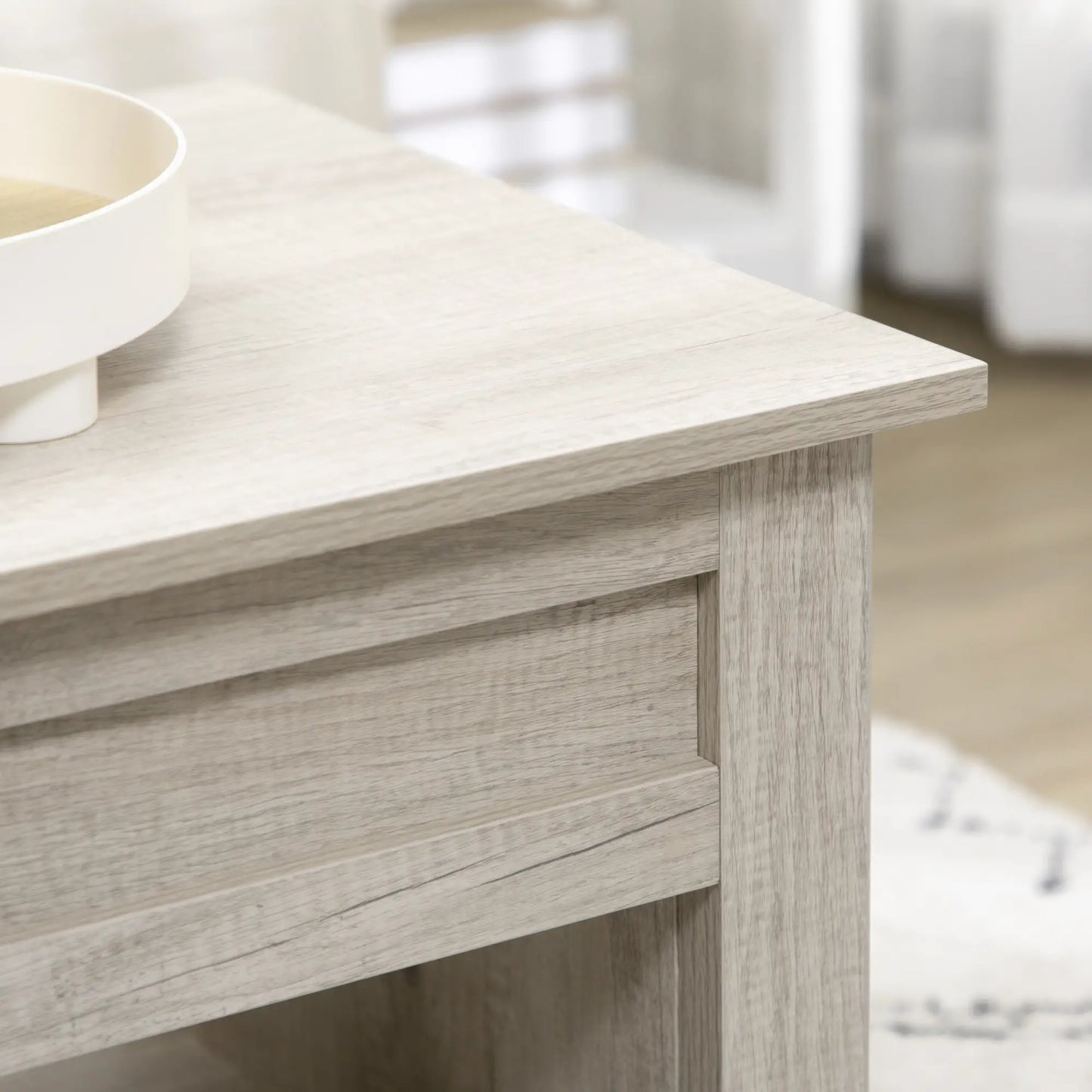 HOMCOM Lift Top Coffee Table with Hidden Storage & Open Shelves – Modern Oak Effect