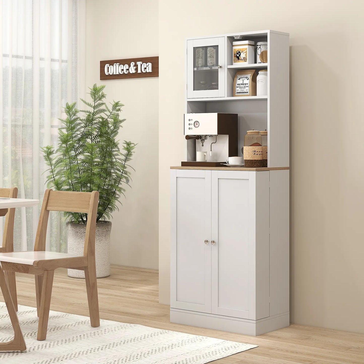 HOMCOM Kitchen Pantry Storage Cabinet with Microwave Shelf & Adjustable Shelves – White