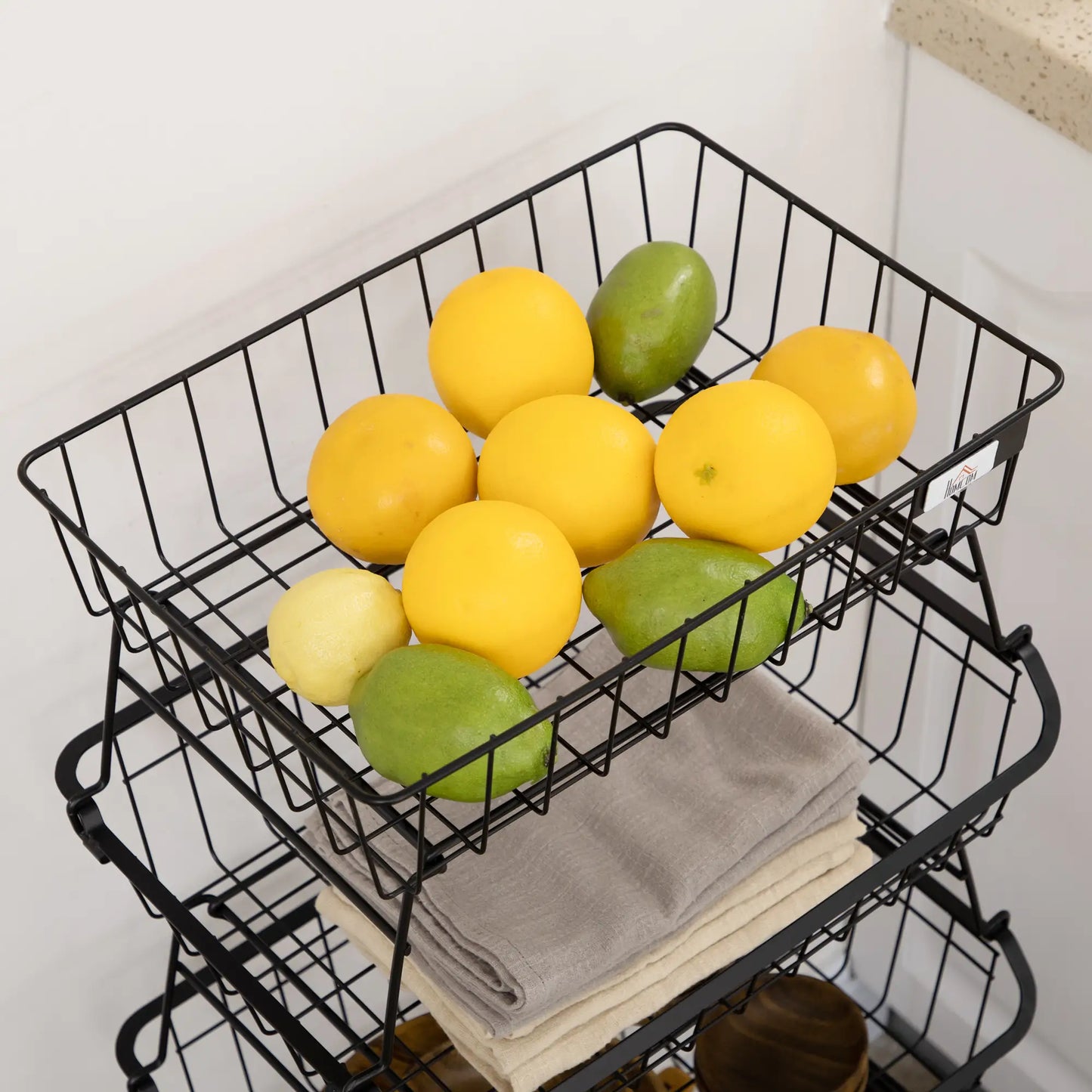 HOMCOM 5 Tier Slim Storage Trolley on Wheels – Stackable Kitchen & Utility Cart Black