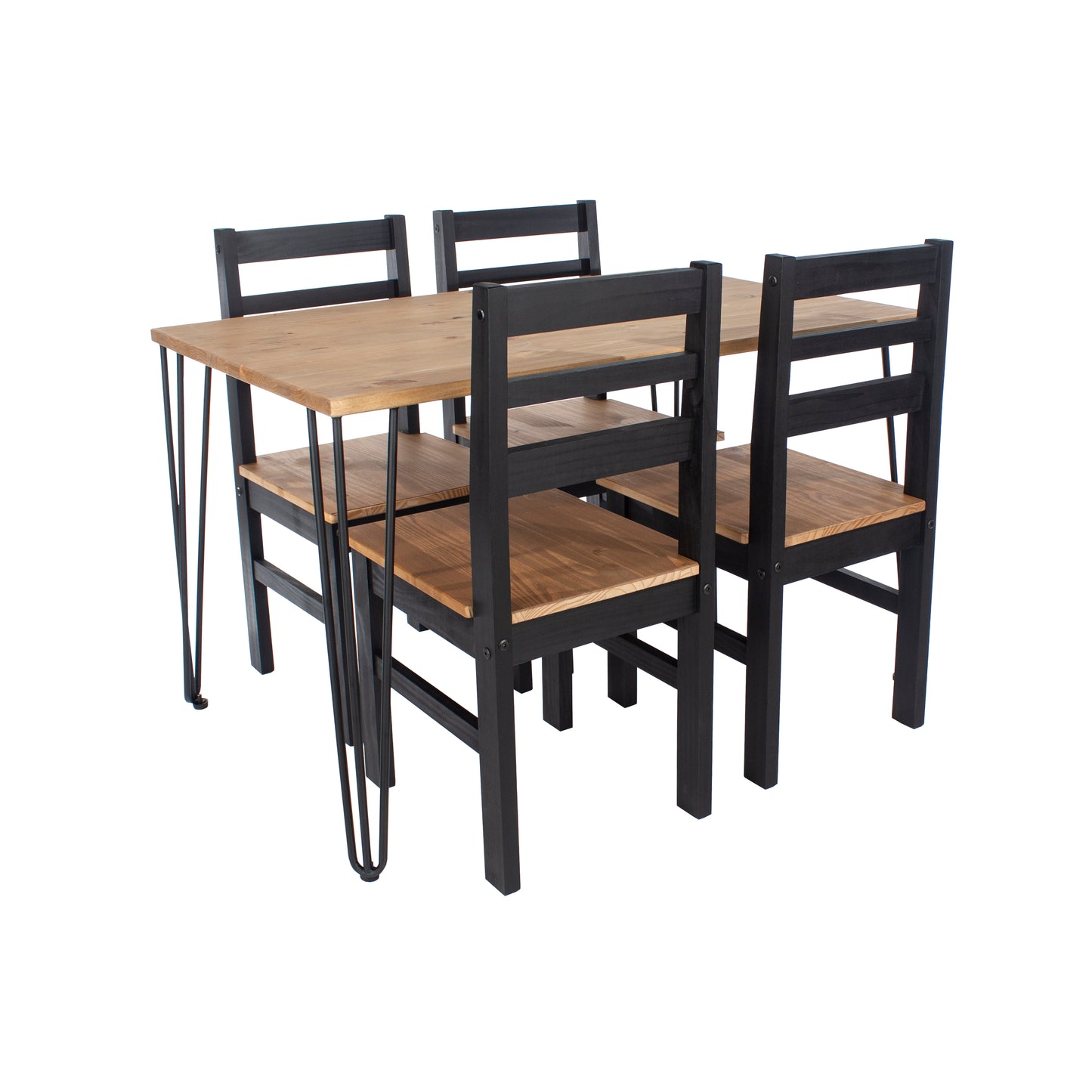 Augusta Pine Small Rectangular Dining Table With Black Metal Legs & 4 Linea Ladder Back Chairs Set