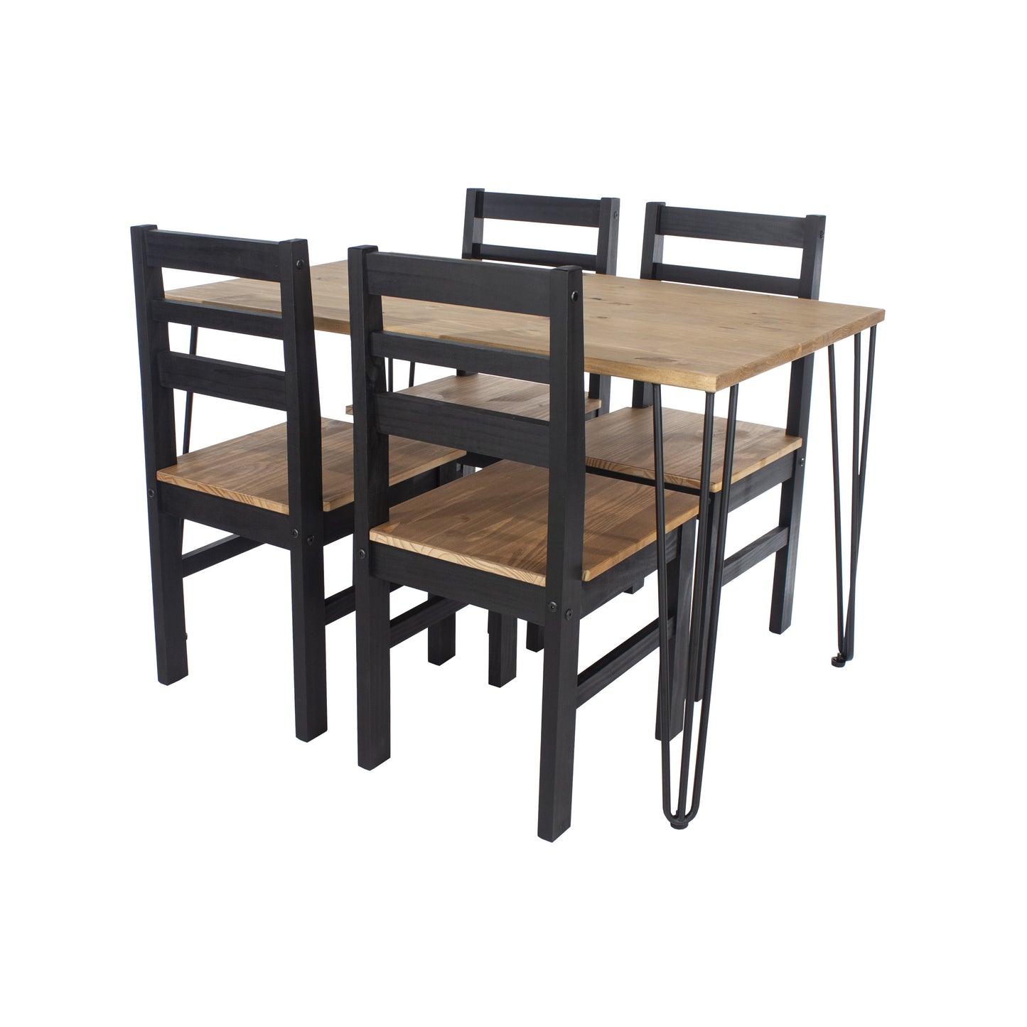 Augusta Pine Large Rectangular Dining Table With Black Metal Legs & 4 Linea Ladder Back Chairs Set