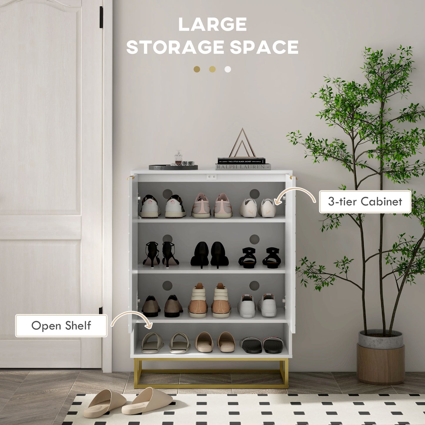 Modern Shoe Storage Cabinet -Cupboard with Open Shelf and Adjustable Shelf