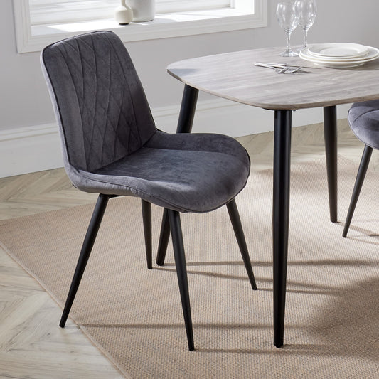 Aspen Pair of Diamond Stitch Grey Fabric Dining Chairs With Black Tapered Legs