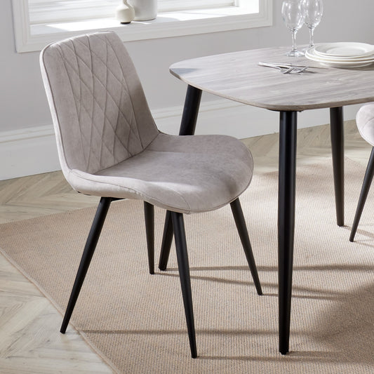 Aspen Pair of Diamond Stitch Natural Fabric Dining Chairs With Black Tapered Legs