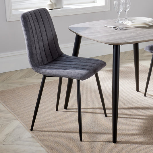 Aspen Pair of Straight Stitch Grey Fabric Dining Chair With Black Tapered Legs