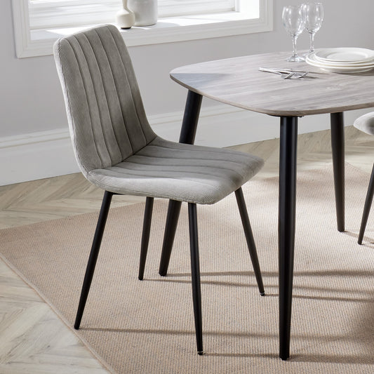 Aspen Pair of Straight Stitch Light Grey Cord Fabric Dining Chair With Black Tapered Legs