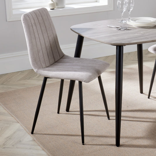 Aspen Pair of Straight Stitch Natural Fabric Dining Chair With Black Tapered Legs