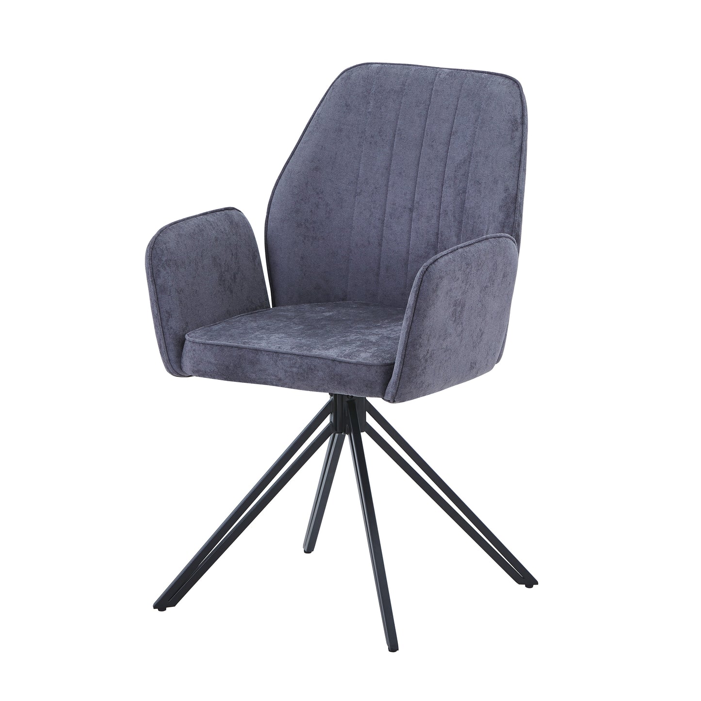 Aspen Pair of Swivel Dining Chairs Grey Fabric Armchairs 360° Black Metal Legs