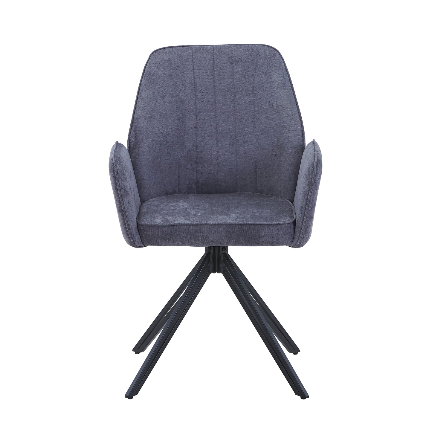 Aspen Pair of Swivel Dining Chairs Grey Fabric Armchairs 360° Black Metal Legs