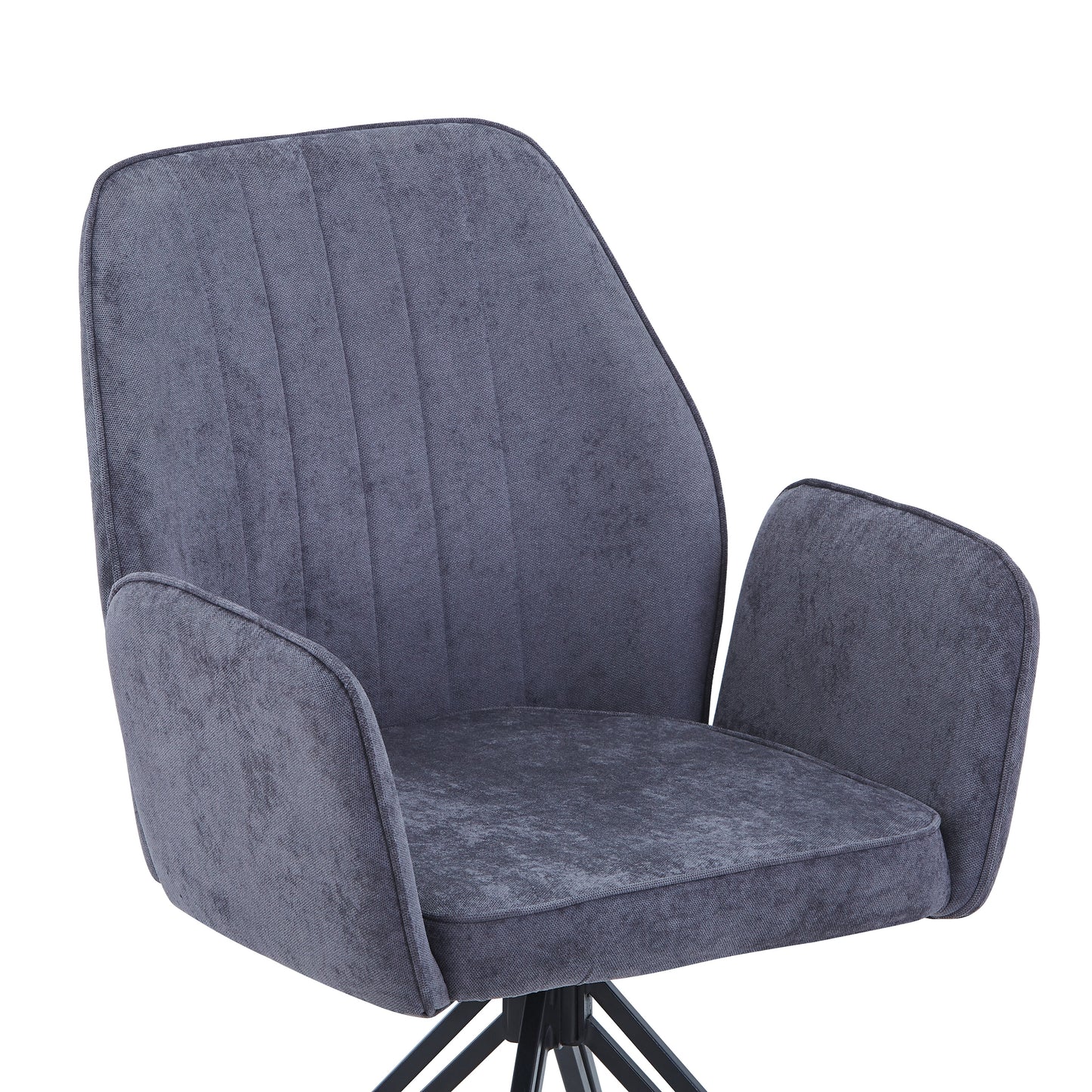 Aspen Pair of Swivel Dining Chairs Grey Fabric Armchairs 360° Black Metal Legs