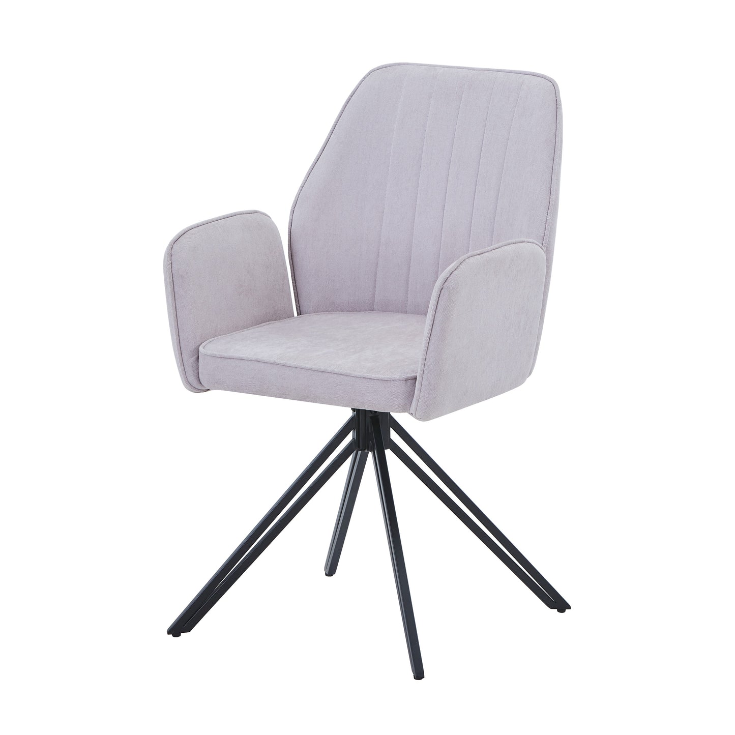 Aspen Pair of Swivel Dining Chairs Natural Fabric Armchairs 360° Black Metal Legs
