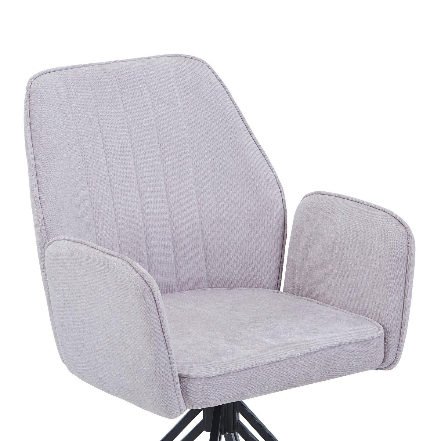 Aspen Pair of Swivel Dining Chairs Natural Fabric Armchairs 360° Black Metal Legs
