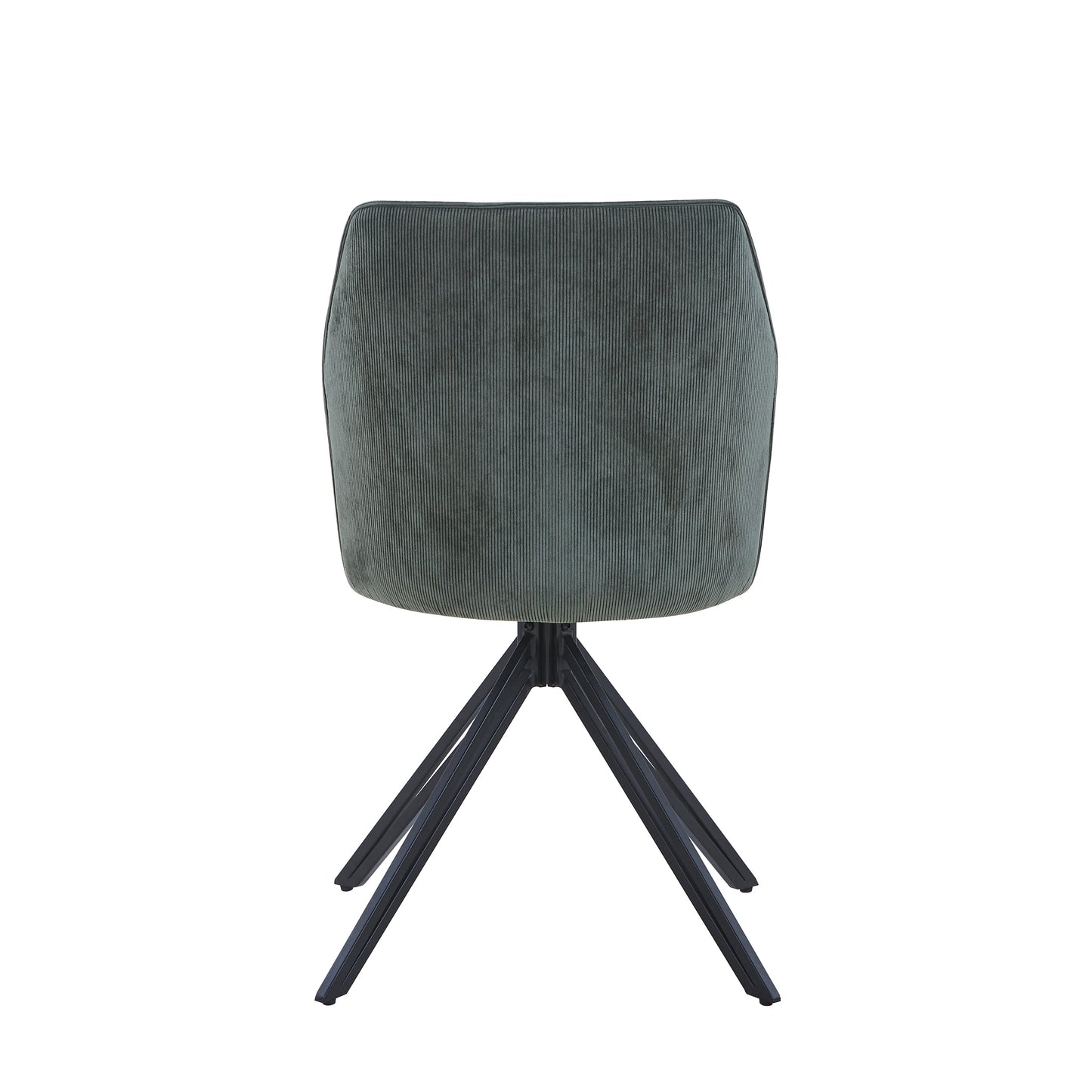 Aspen Pair of Swivel Dining Chairs Green Cord Fabric 360° Armchairs Black Metal Legs