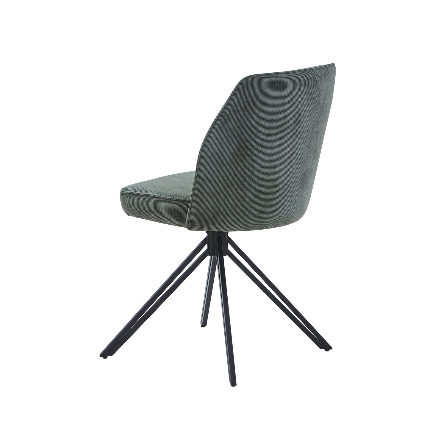 Aspen Pair of Swivel Dining Chairs Green Cord Fabric 360° Armchairs Black Metal Legs