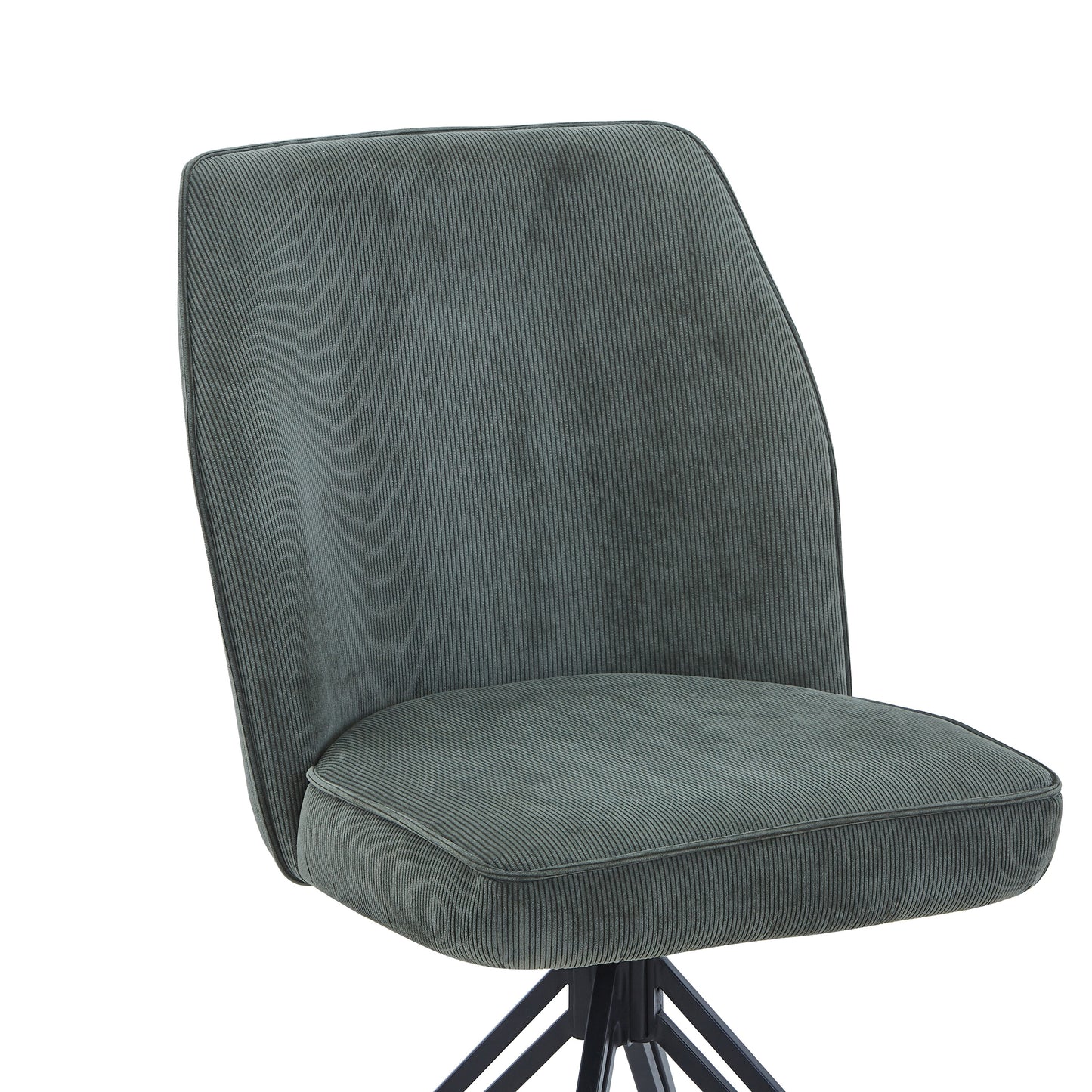 Aspen Pair of Swivel Dining Chairs Green Cord Fabric 360° Armchairs Black Metal Legs