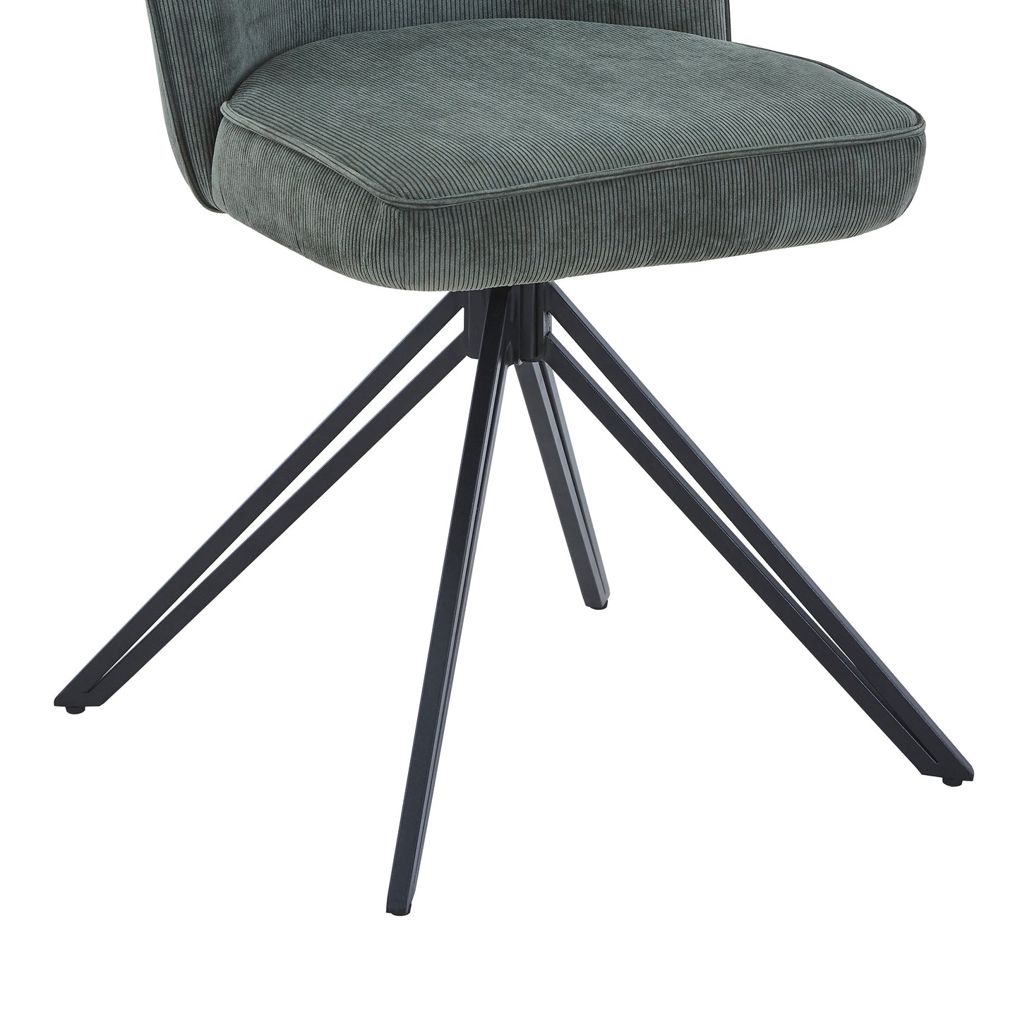 Aspen Pair of Swivel Dining Chairs Green Cord Fabric 360° Armchairs Black Metal Legs