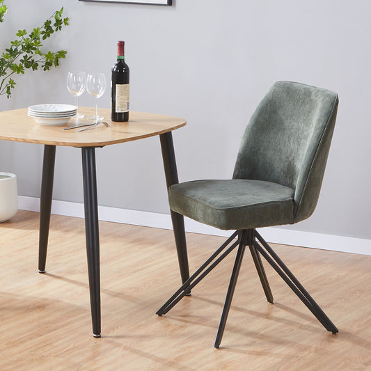 Aspen Pair of Swivel Dining Chairs Green Cord Fabric 360° Armchairs Black Metal Legs