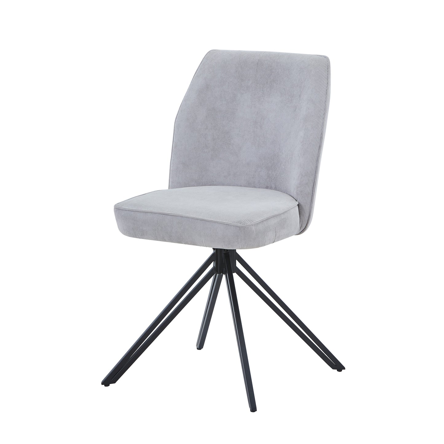 Aspen Pair of Swivel Dining Chairs Light Grey Cord Fabric 360° Armchairs Black Metal Legs