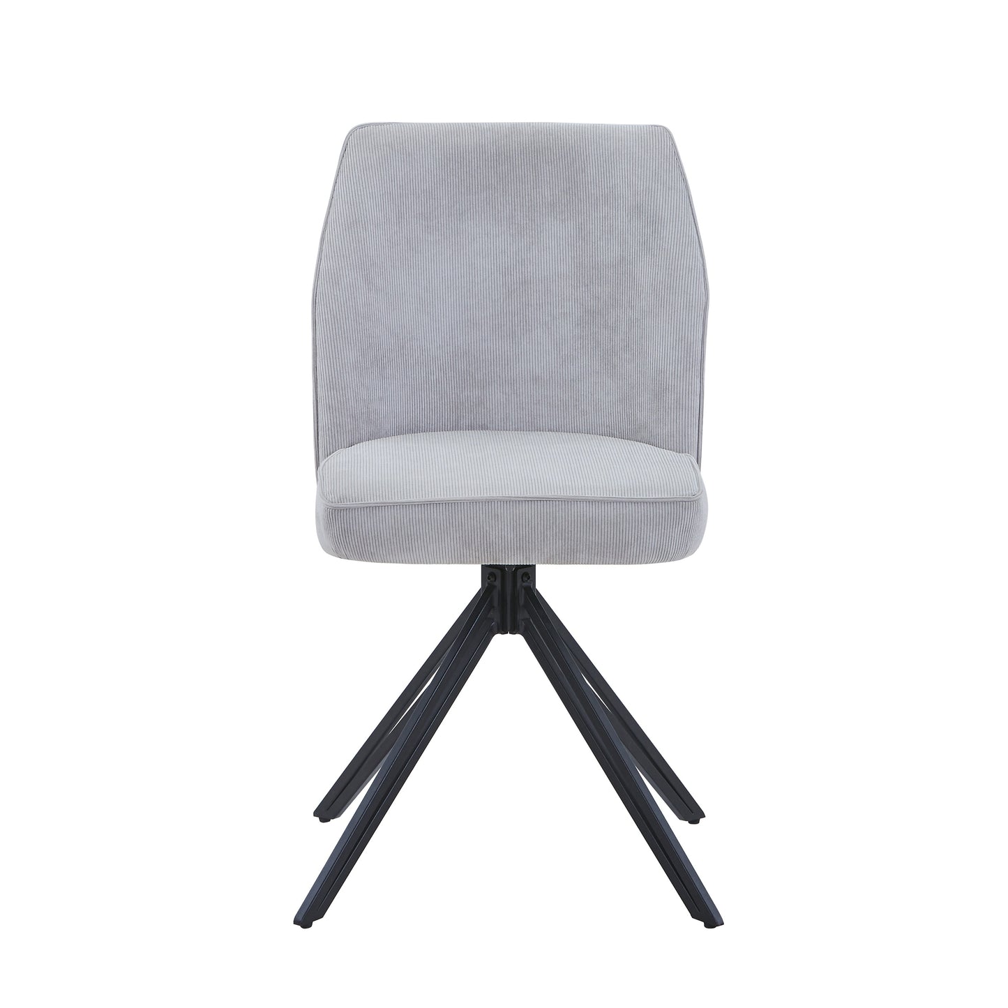 Aspen Pair of Swivel Dining Chairs Light Grey Cord Fabric 360° Armchairs Black Metal Legs
