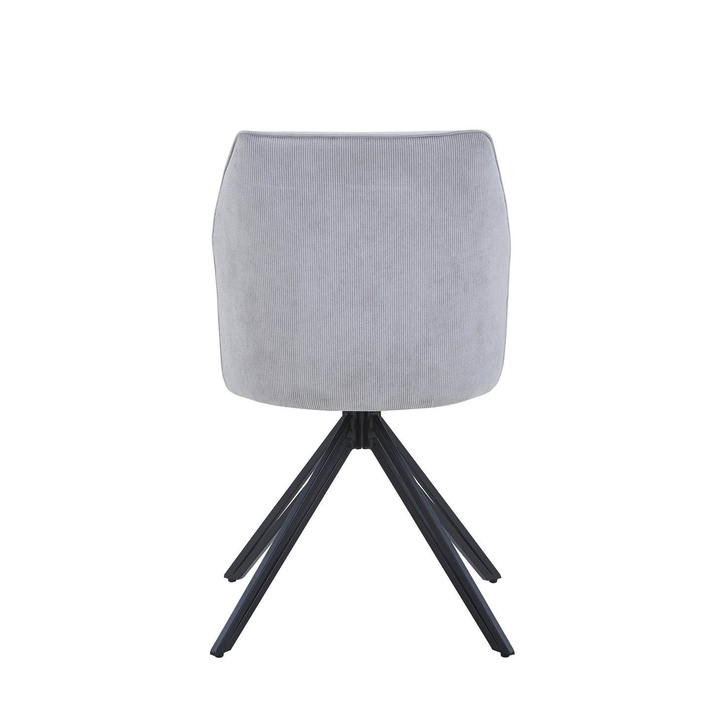 Aspen Pair of Swivel Dining Chairs Light Grey Cord Fabric 360° Armchairs Black Metal Legs