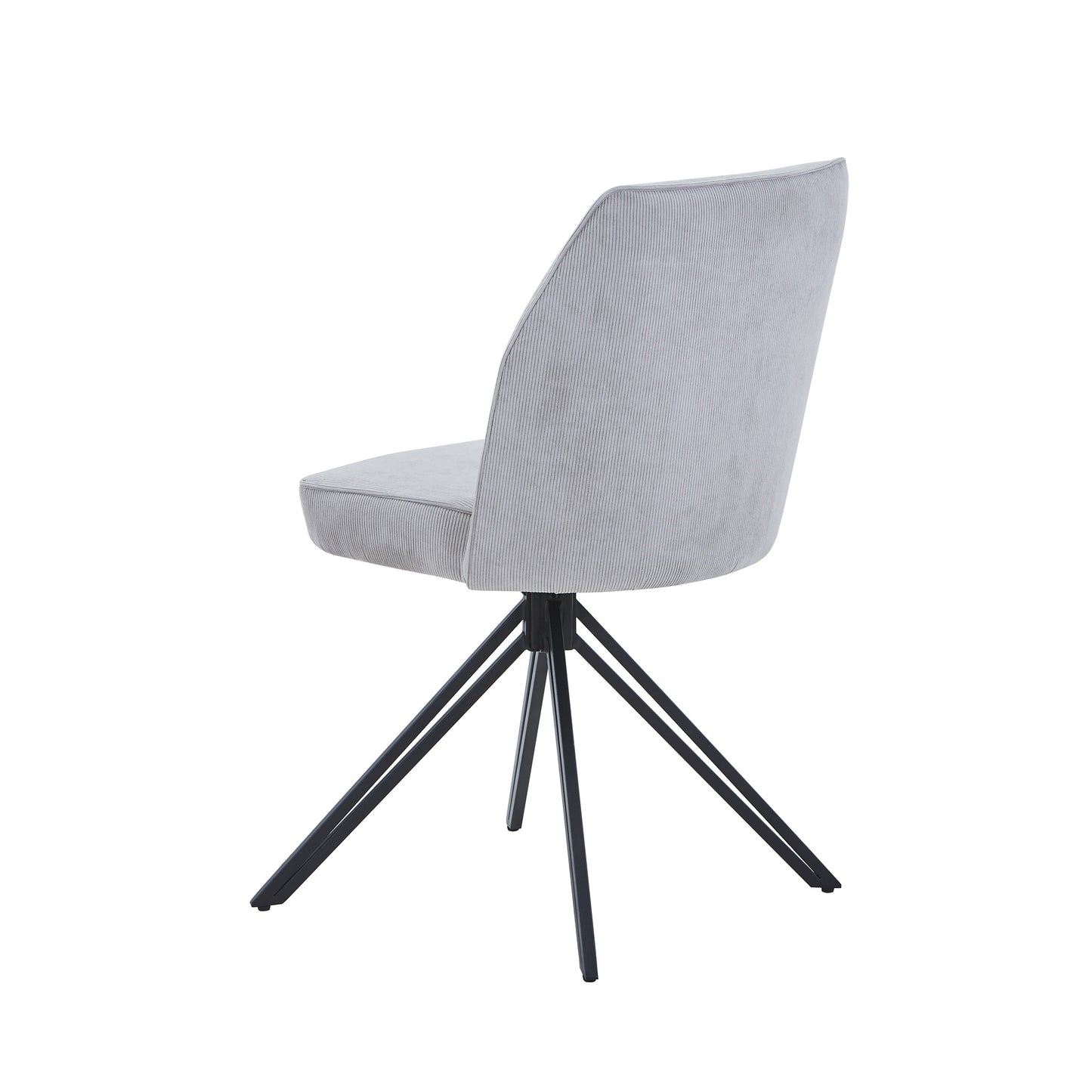Aspen Pair of Swivel Dining Chairs Light Grey Cord Fabric 360° Armchairs Black Metal Legs