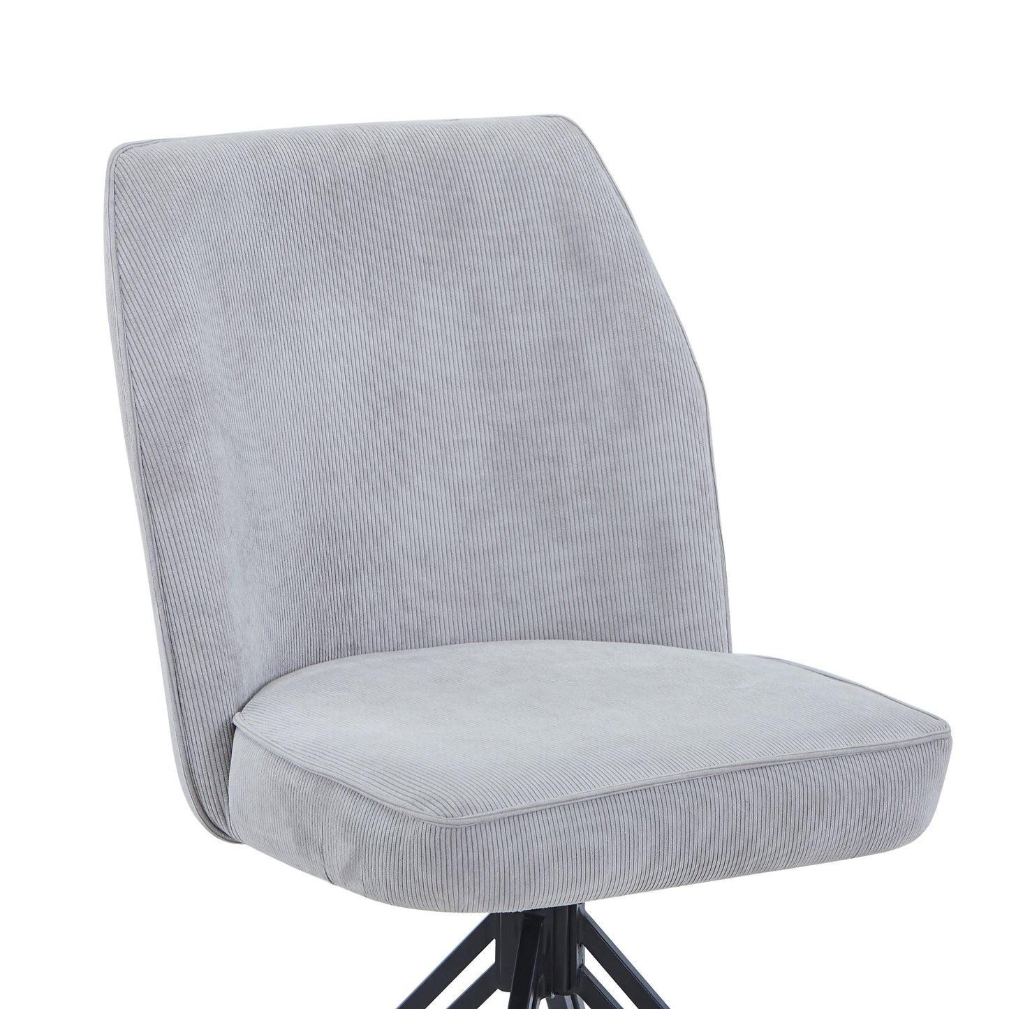 Aspen Pair of Swivel Dining Chairs Light Grey Cord Fabric 360° Armchairs Black Metal Legs