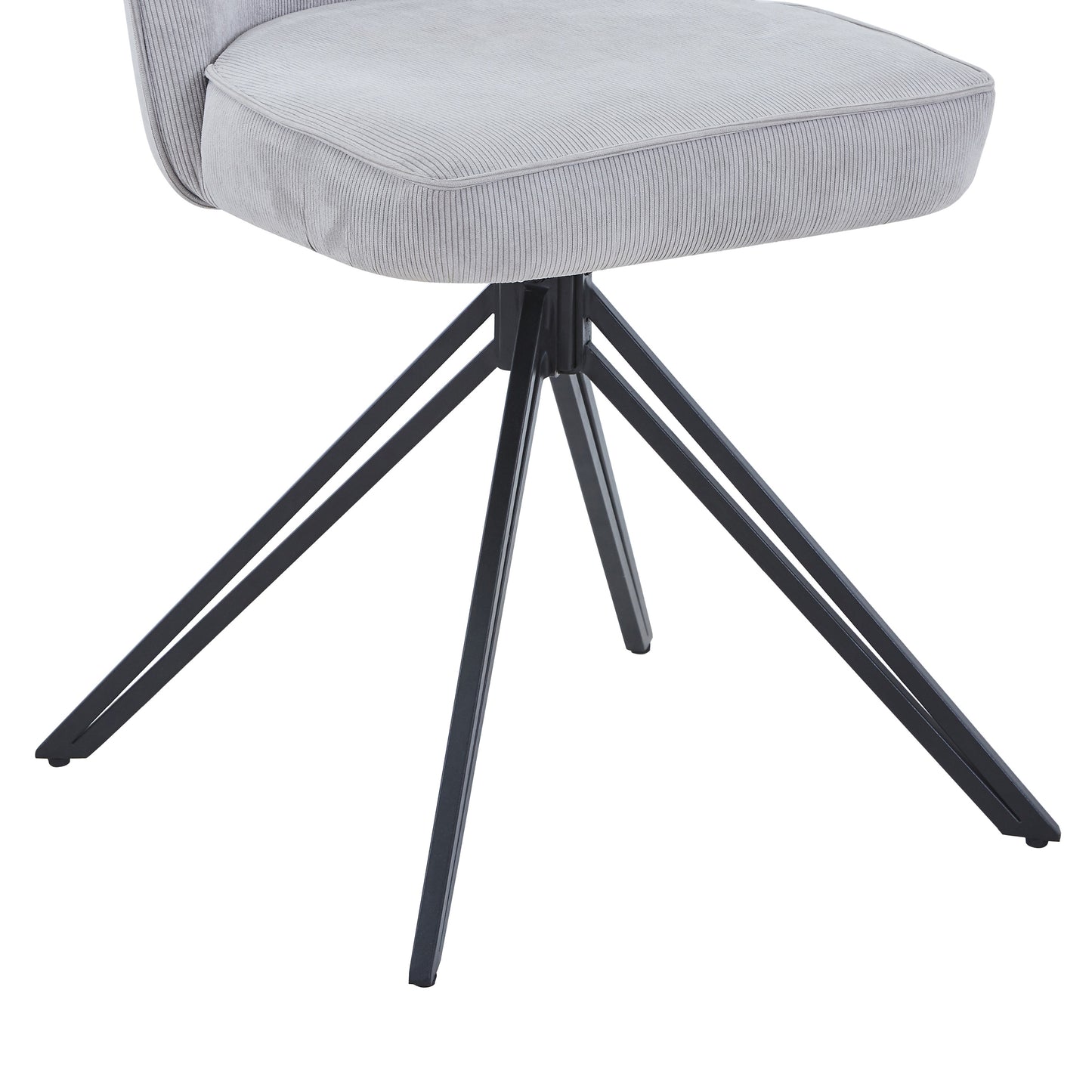 Aspen Pair of Swivel Dining Chairs Light Grey Cord Fabric 360° Armchairs Black Metal Legs