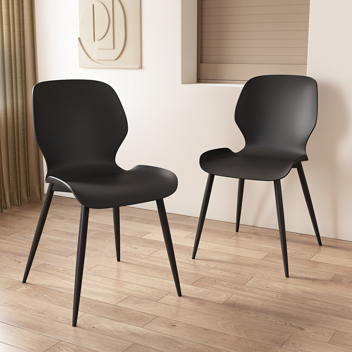 Aspen Pair of Mid-Century Black Kitchen Chairs Plastic Dining Chairs Black Legs